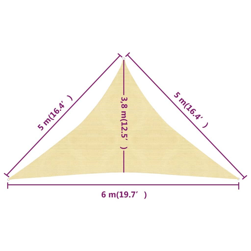 Πανί Σκίασης Μπεζ 5 x 5 x 6 μ. από HDPE 160 γρ./μ²