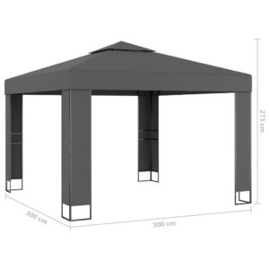 Κιόσκι με Διπλή Οροφή και Φωτάκια LED Ανθρακί 3 x 3 μ.