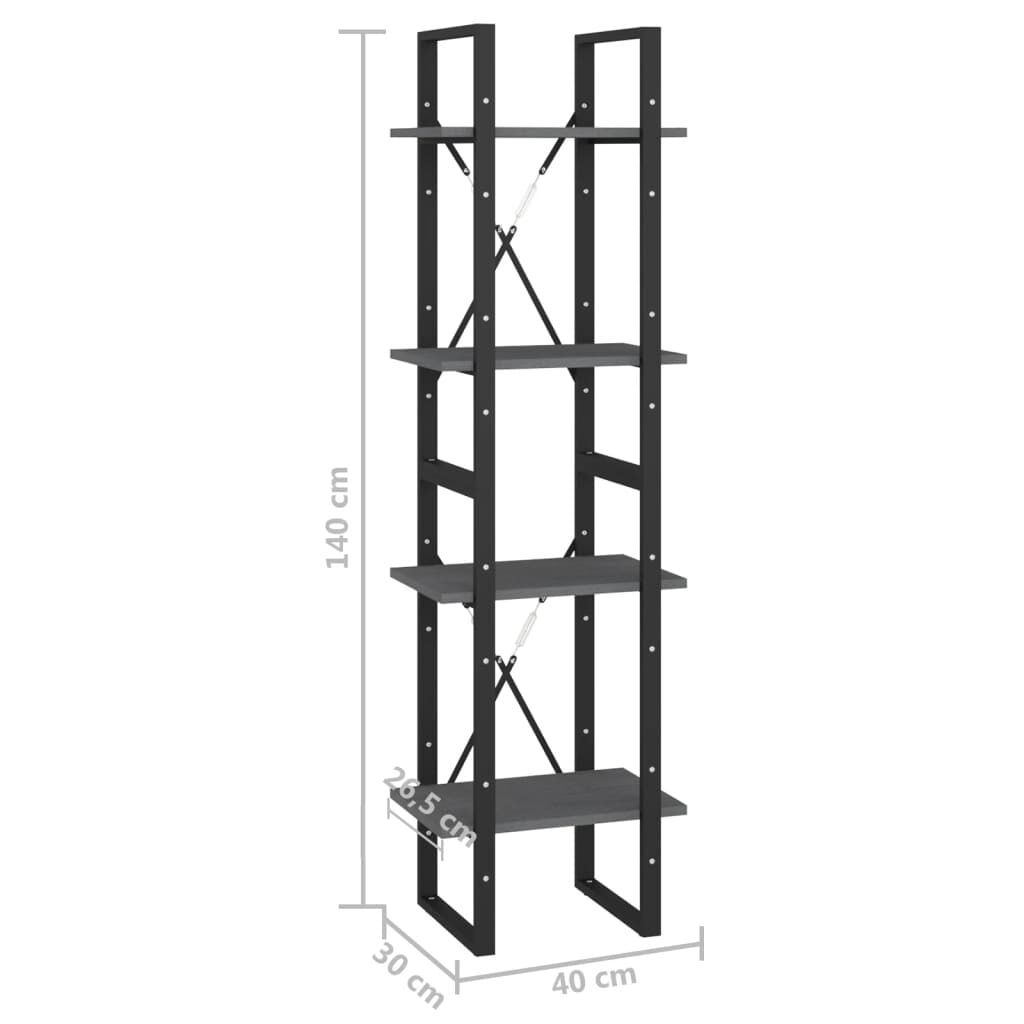 Βιβλιοθήκη με 4 Ράφια Γκρι 40x30x140 εκ. από Μασίφ Ξύλο Πεύκου