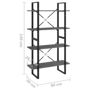 Βιβλιοθήκη με 4 Ράφια Γκρι 80 x 30 x 140 εκ. Μασίφ Ξύλο Πεύκου