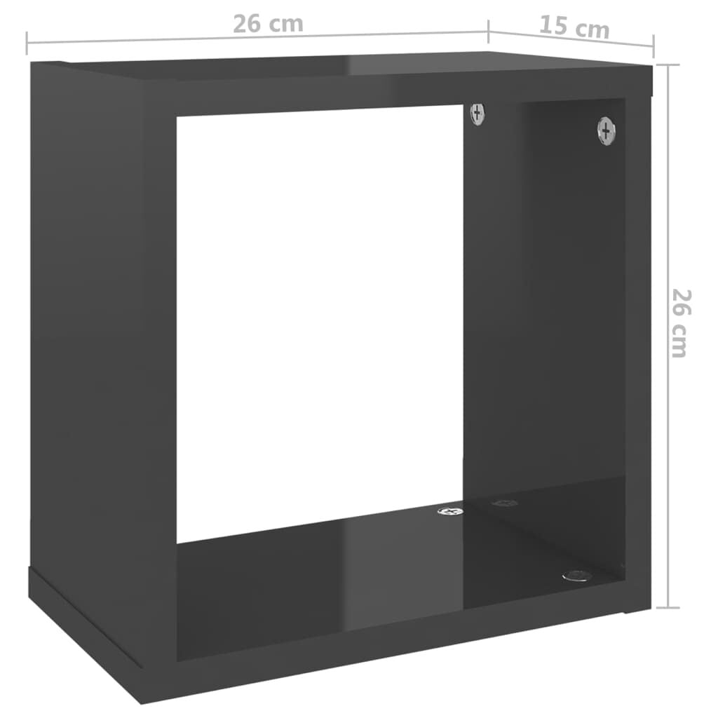 Ράφια Κύβοι Τοίχου 6 τεμ. Γυαλιστερό Γκρι 26 x 15 x 26 εκ.