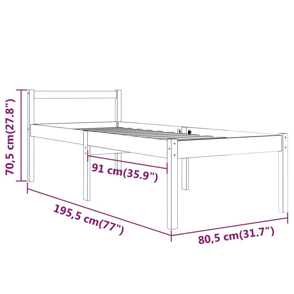 Πλαίσιο Κρεβατιού Μαύρο 75x190 εκ. Μασίφ Ξύλο 2FT6 Small Single