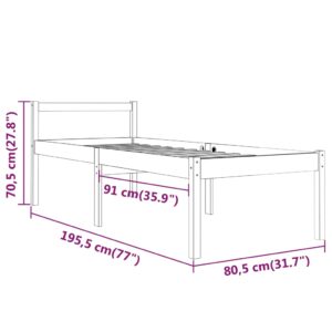 Πλαίσιο Κρεβατιού Μαύρο 75x190 εκ. Μασίφ Ξύλο 2FT6 Small Single