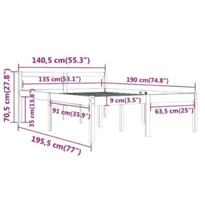 Πλαίσιο Κρεβατιού Μαύρο 135x190εκ Μασίφ Ξύλο Πεύκου 4FT6 Double