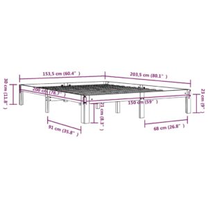 Πλαίσιο Κρεβατιού Γκρι 150 x 200 εκ. Μασίφ Ξύλο 5FT King Size