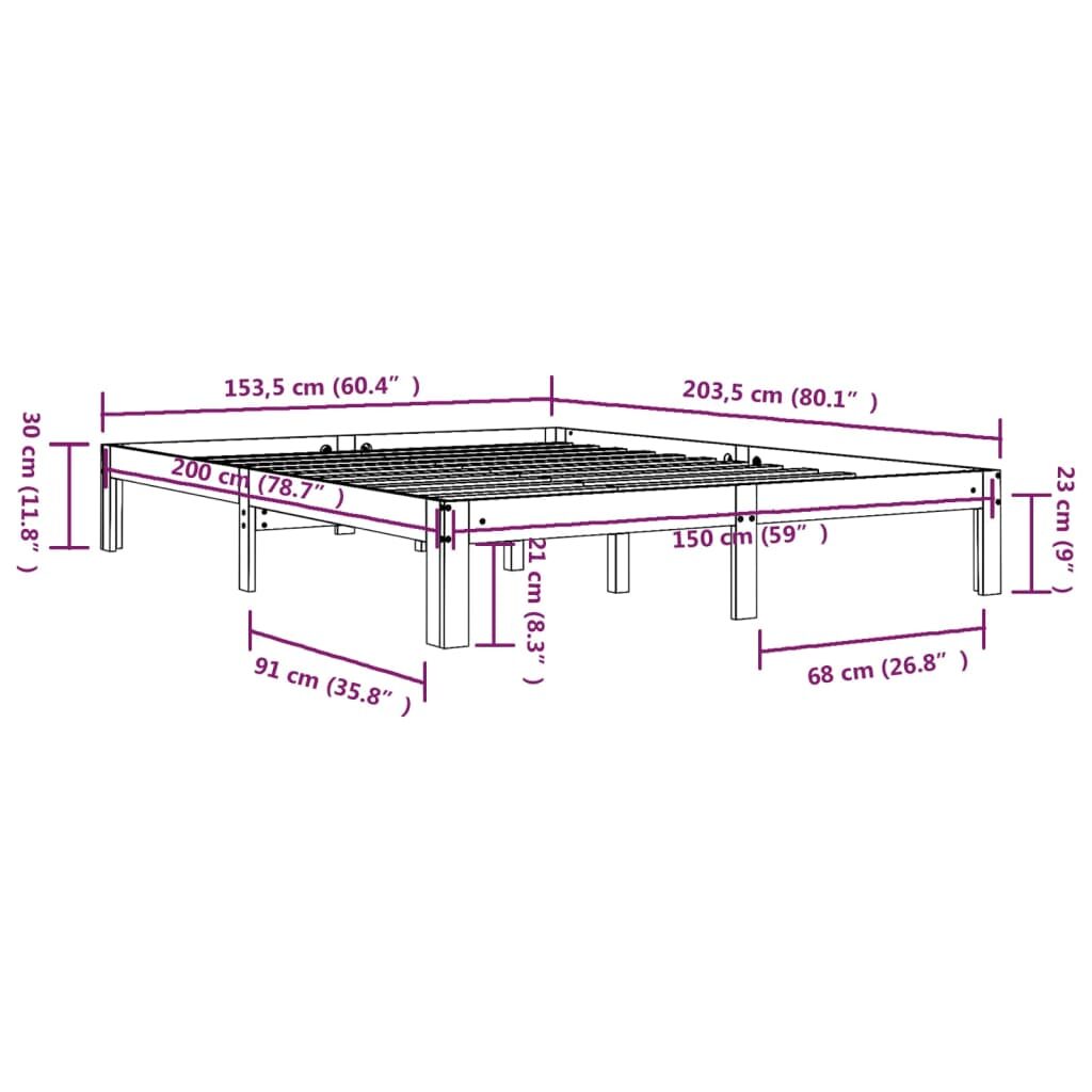 Πλαίσιο Κρεβατιού Μελί 150 x 200 εκ. Μασίφ Ξύλο 5FT King Size