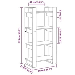 Βιβλιοθήκη/Διαχωριστικό Χώρου Γκρι 60x35x125 εκ. Μασίφ Ξύλο