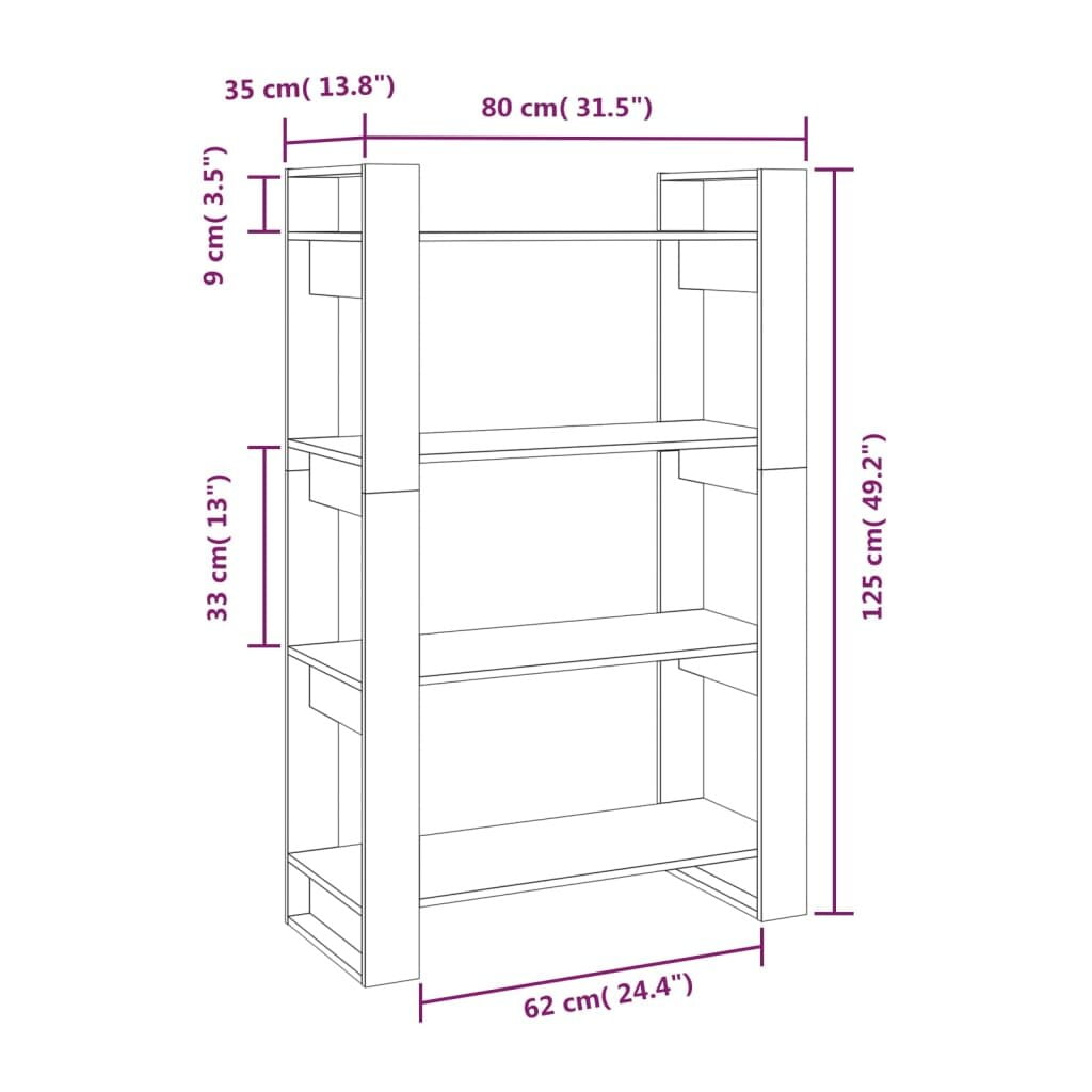 Βιβλιοθήκη/Διαχωριστικό Χώρου Μαύρο 80x35x125 εκ. Μασίφ Πεύκο