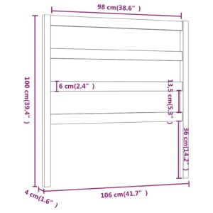 Κεφαλάρι Κρεβατιού Γκρι 106 x 4 x 100 εκ. από Μασίφ Ξύλο Πεύκου