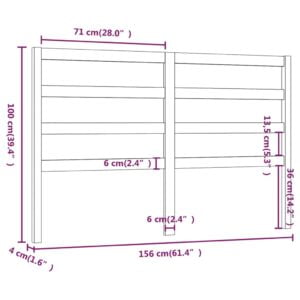 Κεφαλάρι Κρεβατιού Γκρι 156 x 4 x 100 εκ. από Μασίφ Ξύλο Πεύκου