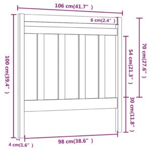 Κεφαλάρι Κρεβατιού Γκρι 106 x 4 x 100 εκ. από Μασίφ Ξύλο Πεύκου