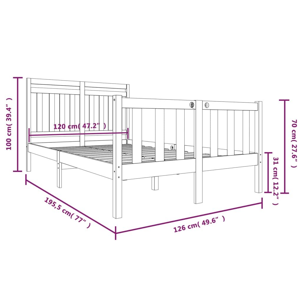 Πλαίσιο Κρεβατιού Γκρι 120x190 εκ. Μασίφ Ξύλο 4FT Small Double