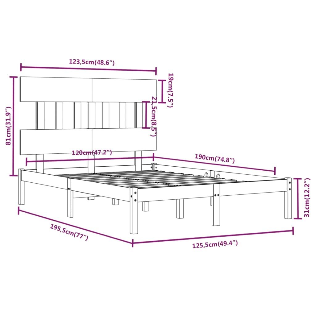 Πλαίσιο Κρεβατιού Γκρι 120x190 εκ. Μασίφ Ξύλο 4FT Small Double