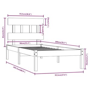 Πλαίσιο Κρεβατιού 90 x 200 εκ. από Μασίφ Ξύλο