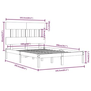 Πλαίσιο Κρεβατιού Γκρι 160 x 200 εκ. από Μασίφ Ξύλο