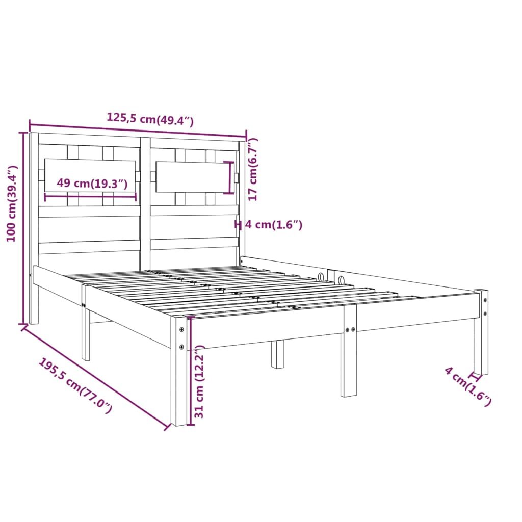 Πλαίσιο Κρεβατιού Γκρι 120x190 εκ. Μασίφ Ξύλο 4FT Small Double