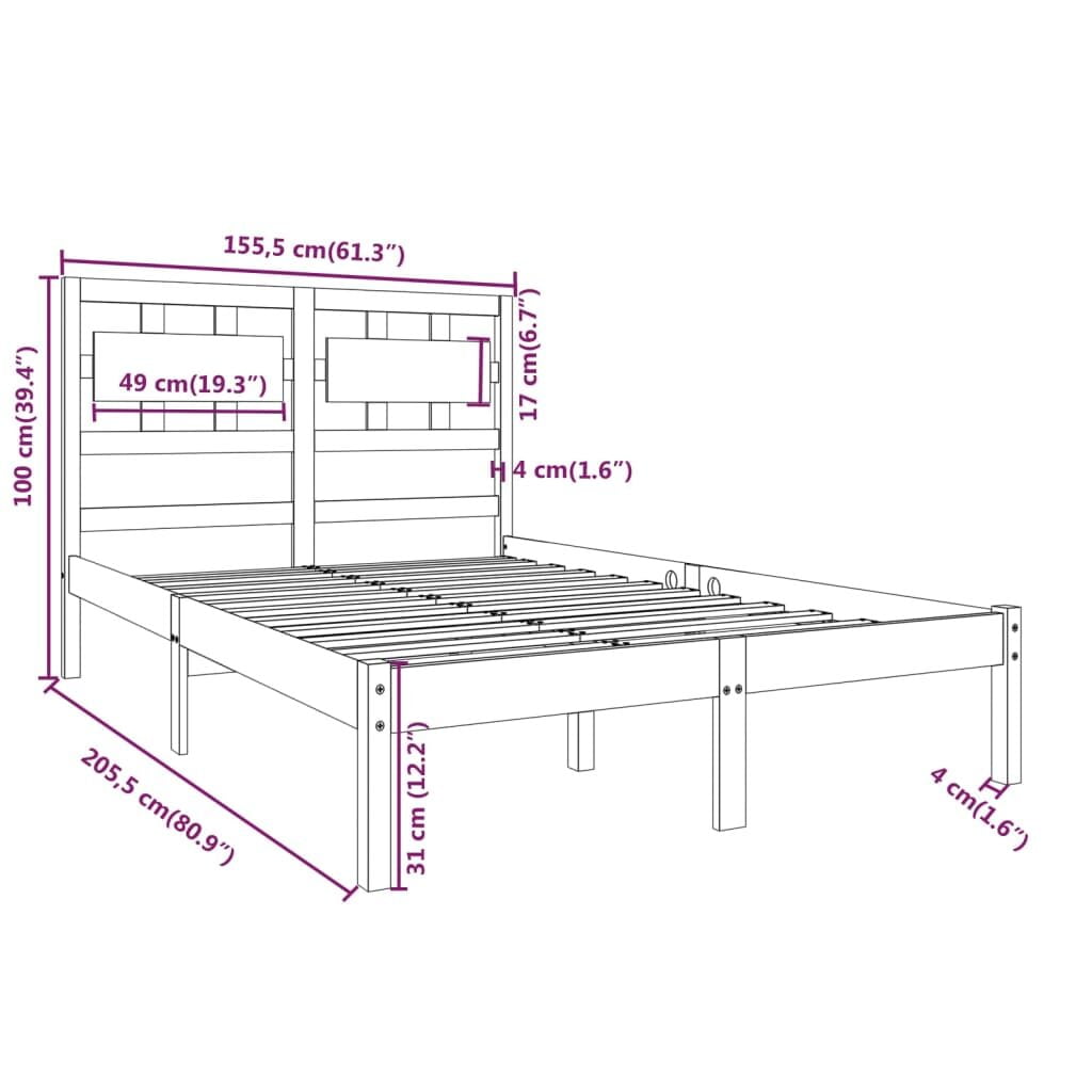 Πλαίσιο Κρεβατιού 150 x 200 εκ. από Μασίφ Ξύλο 5FT King Size