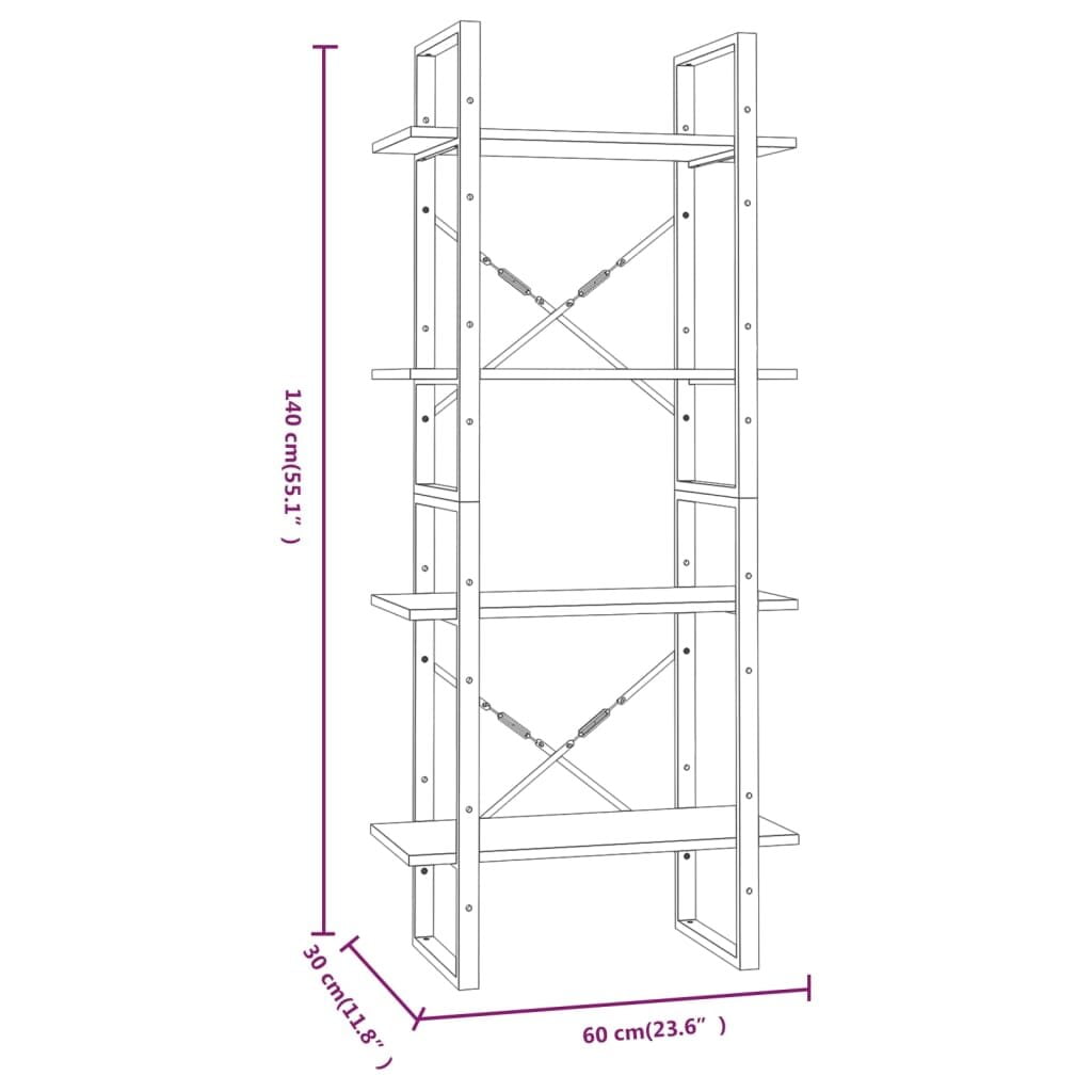 Βιβλιοθήκη με 4 Ράφια Γκρι Sonoma 60x30x140 εκ. Επεξεργ. Ξύλο