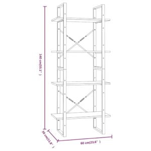 Βιβλιοθήκη με 4 Ράφια Γκρι Sonoma 60x30x140 εκ. Επεξεργ. Ξύλο