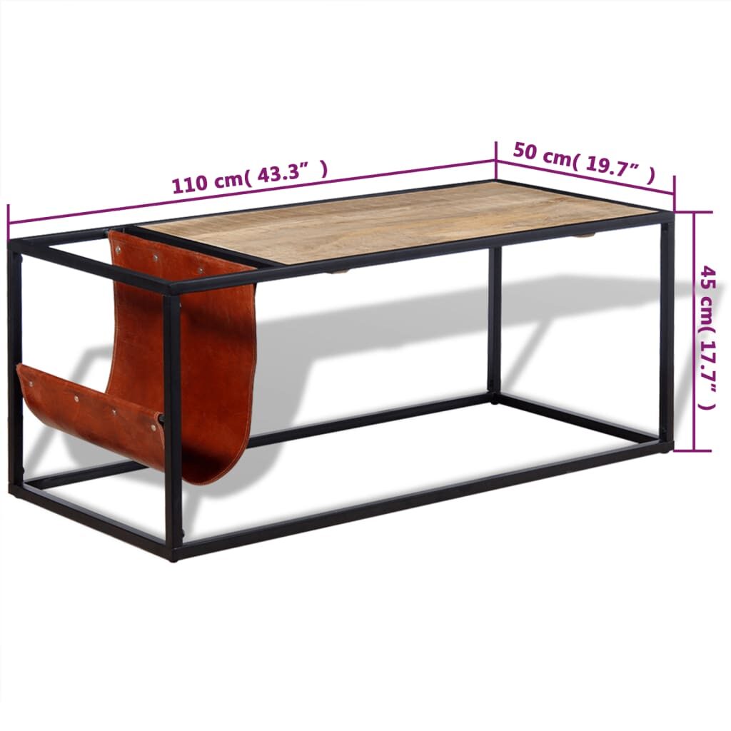 Τραπεζάκι Σαλονιού 110x50x45 εκ. με Δερμάτινη Θήκη Περιοδικών