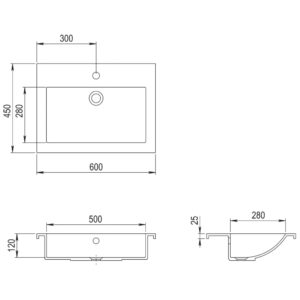 Νιπτήρας Λευκός 600 x 450 x 120 χιλ. Γρανιτένιος