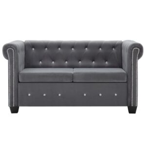 Καναπές Διθέσιος Chesterfield Γκρι 146 x 75 x 72 εκ. Βελούδο