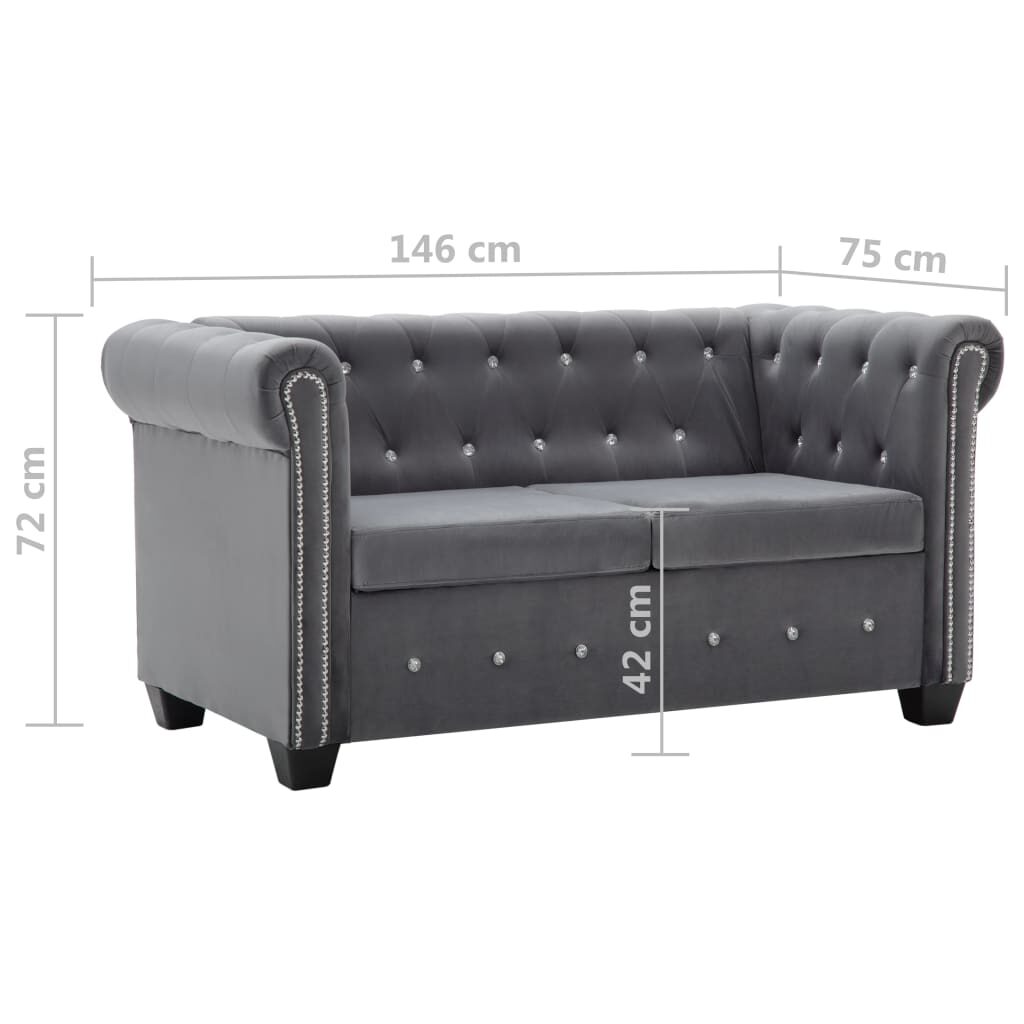 Καναπές Διθέσιος Chesterfield Γκρι 146 x 75 x 72 εκ. Βελούδο