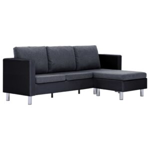 282205  3-Seater Sofa with Cushions Black Faux Leather