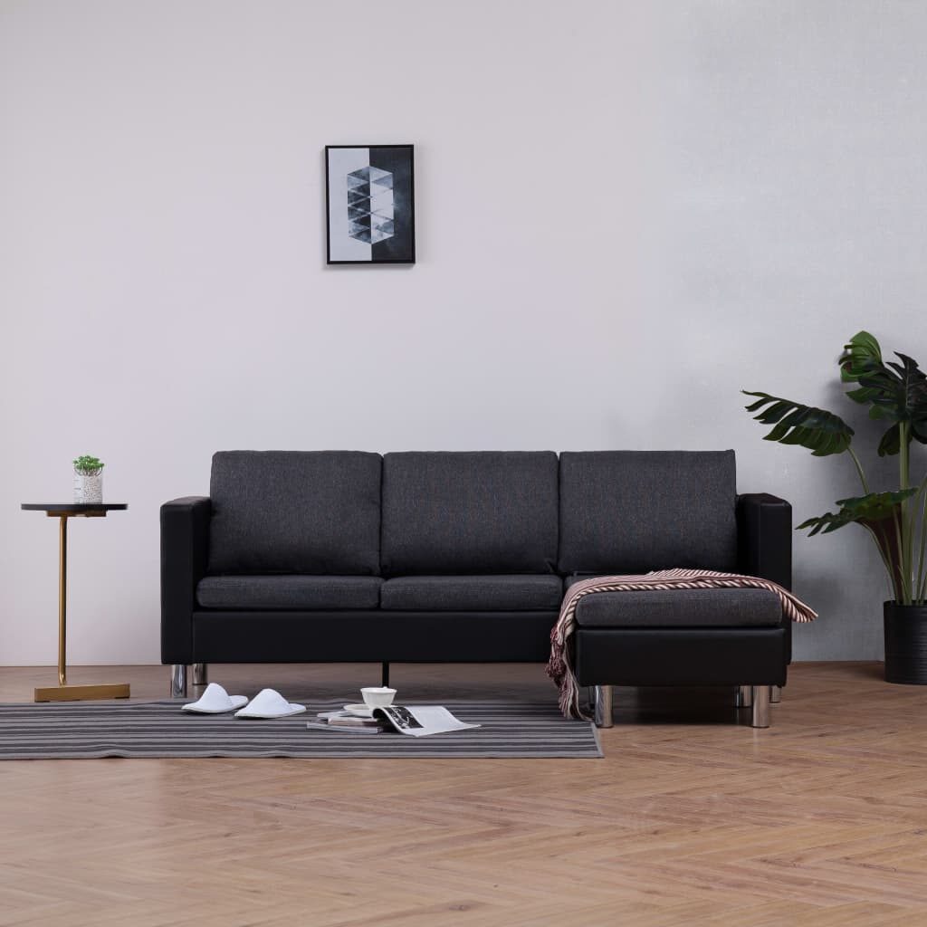 282205  3-Seater Sofa with Cushions Black Faux Leather