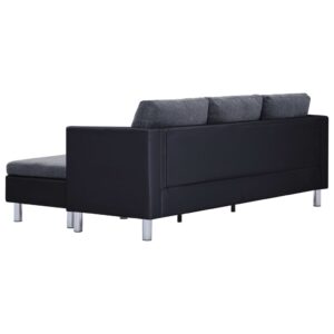 282205  3-Seater Sofa with Cushions Black Faux Leather