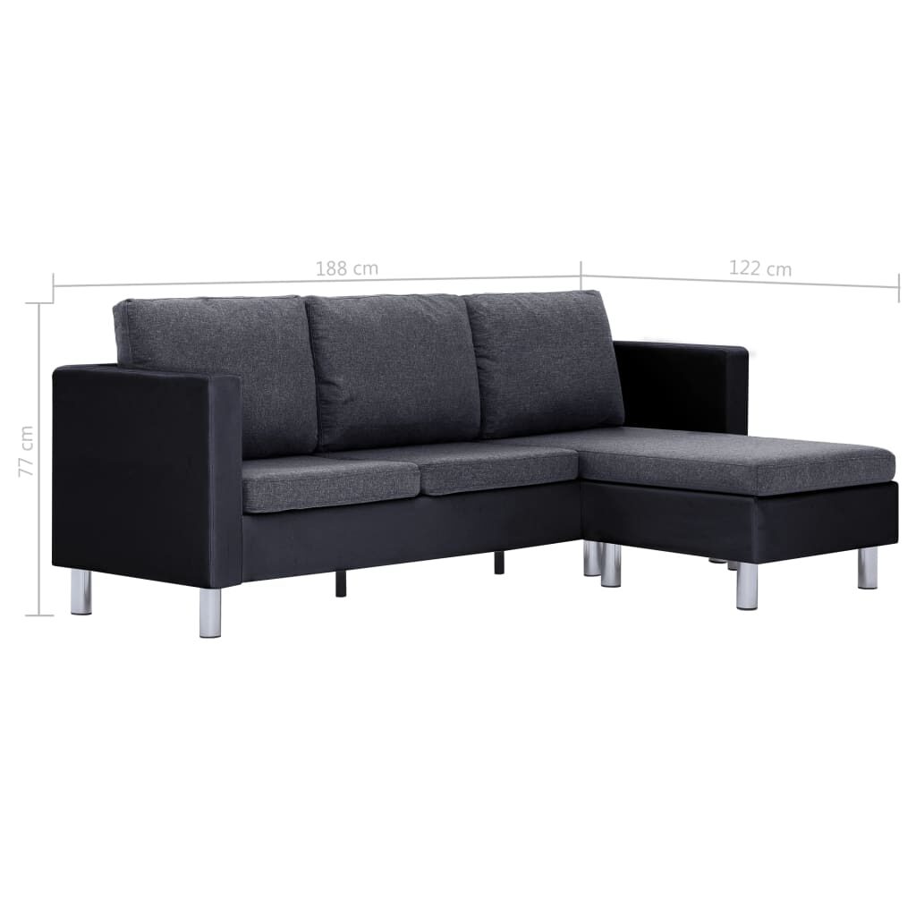 282205  3-Seater Sofa with Cushions Black Faux Leather