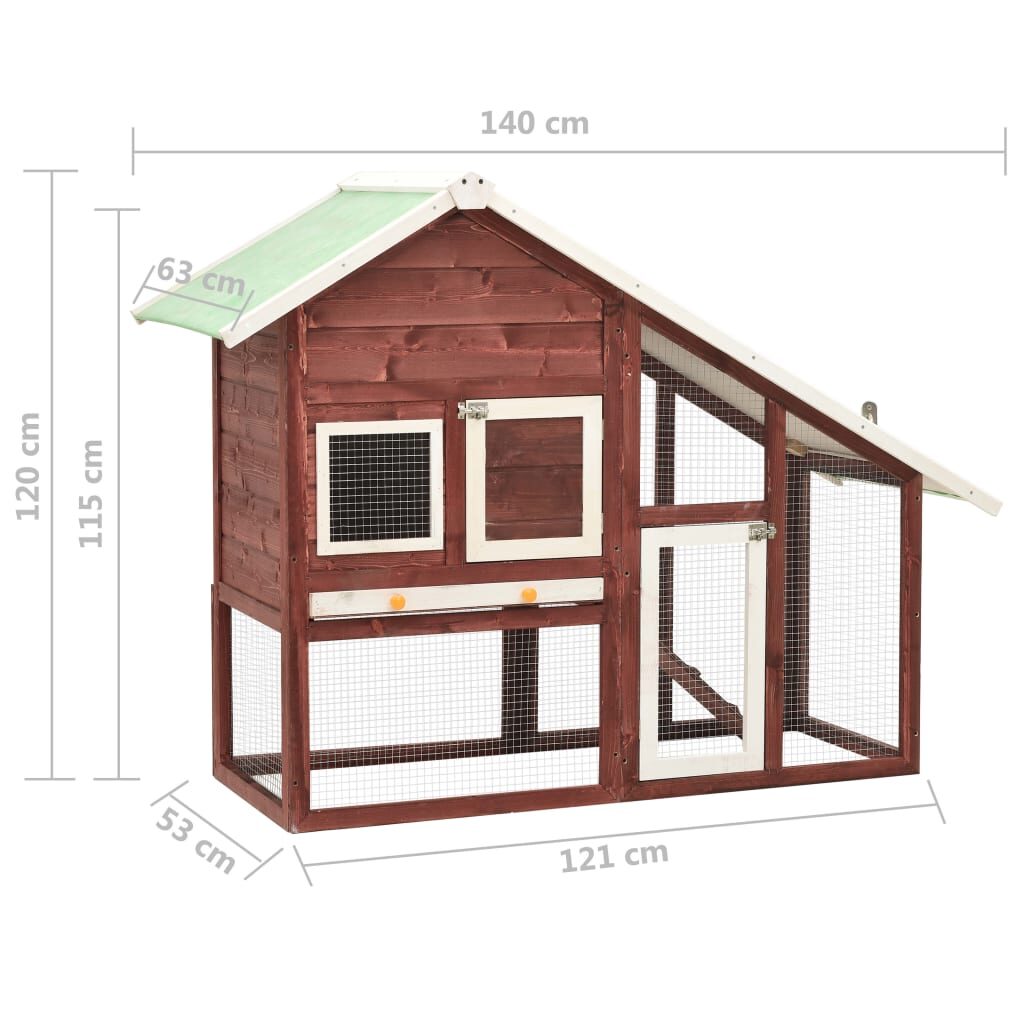 Κλουβί Κουνελιών Μόκα/Λευκό 140x63x120 εκ. Μασίφ Ξύλο Ελάτης