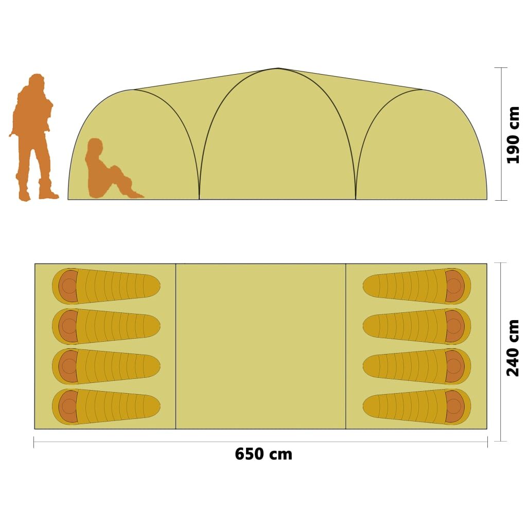 Σκηνή Κάμπινγκ Ιγκλού 8 Ατόμων Κίτρινη 650 x 240 x 190 εκ.