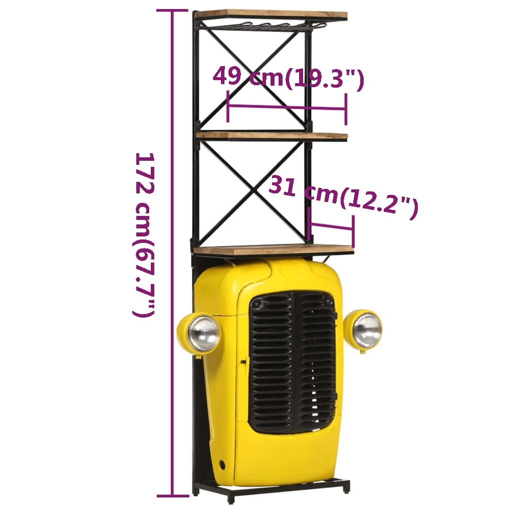 Κάβα Κρασιών Κίτρινη Όψη Τρακτέρ 49x31x172 εκ.Μασίφ Ξύλο Μάνγκο