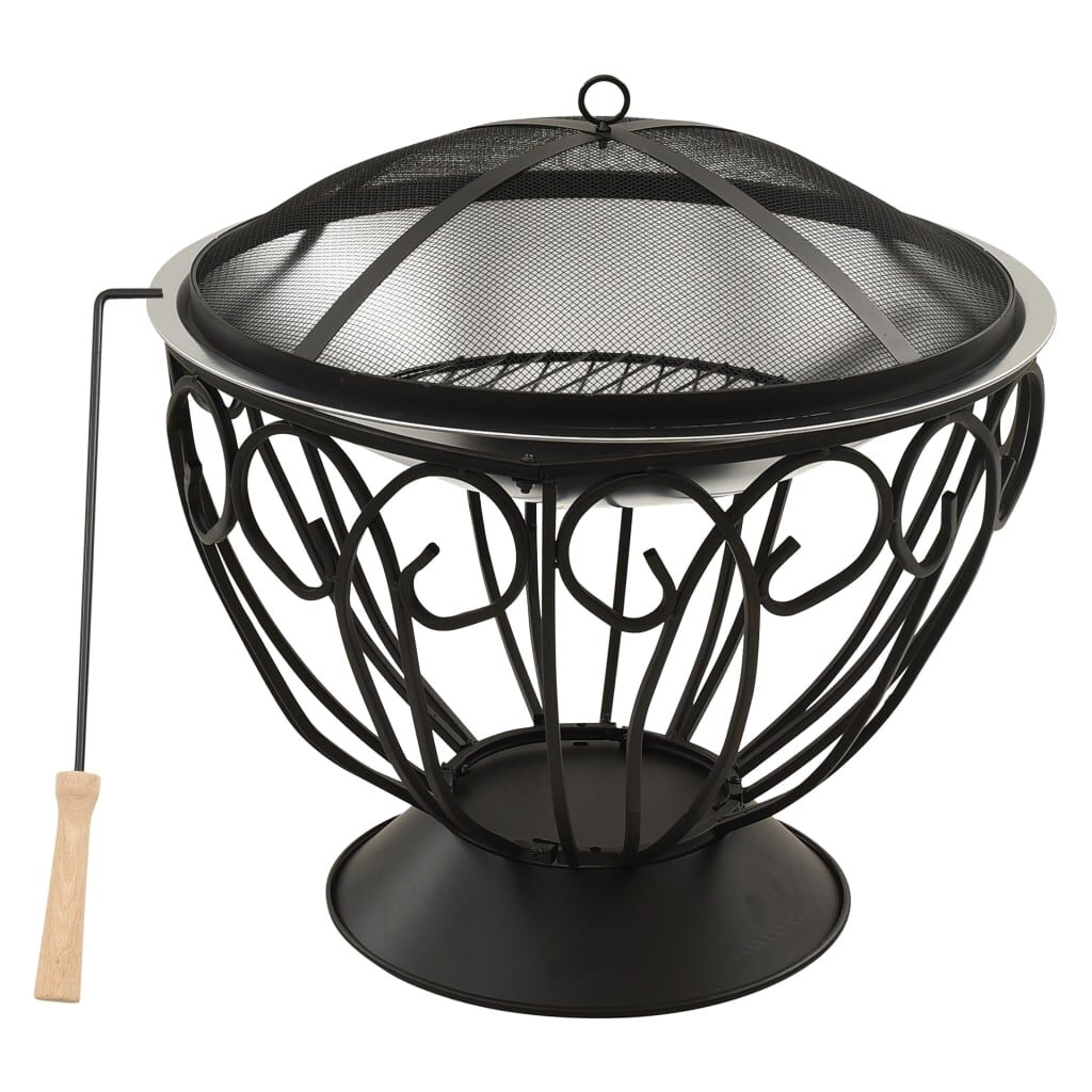 313360  2-in-1 Fire Pit and BBQ with Poker 59x59x60 cm Stainless Steel