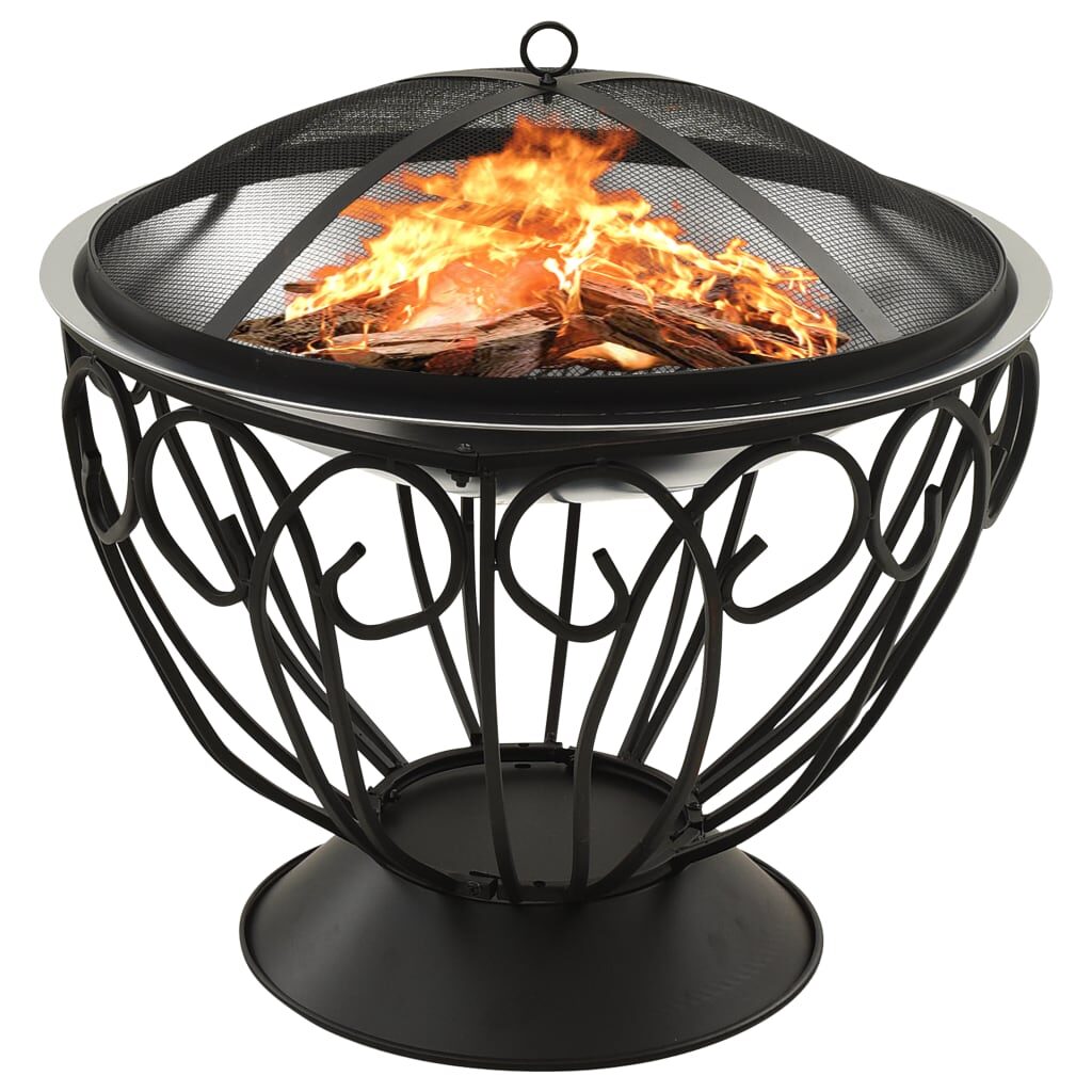 313360  2-in-1 Fire Pit and BBQ with Poker 59x59x60 cm Stainless Steel