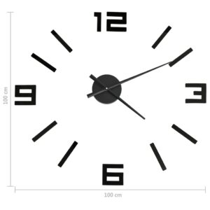 325156  3D Wall Clock Modern Design Black 100 cm XXL