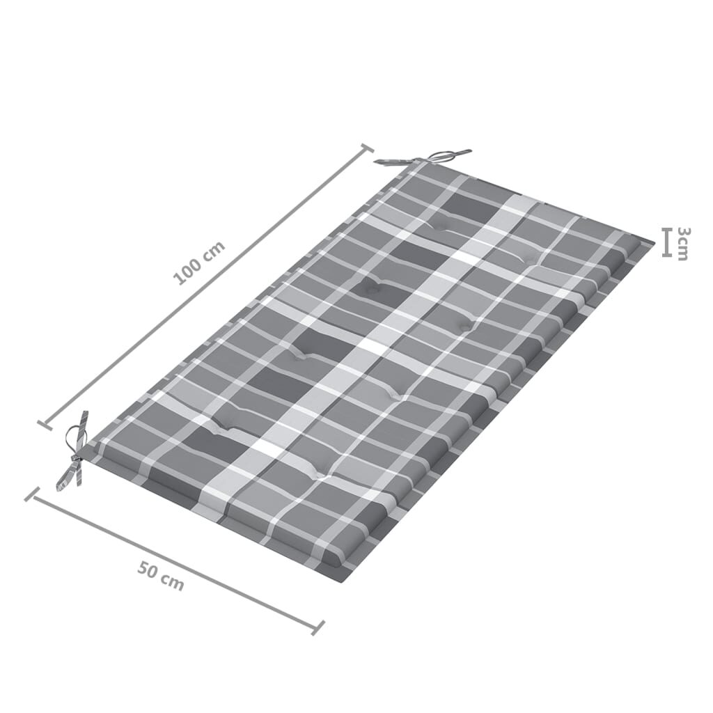 Μαξιλάρι για Παγκάκι Κήπου Γκρι Καρό 100x50x4 εκ. Υφασμάτινο