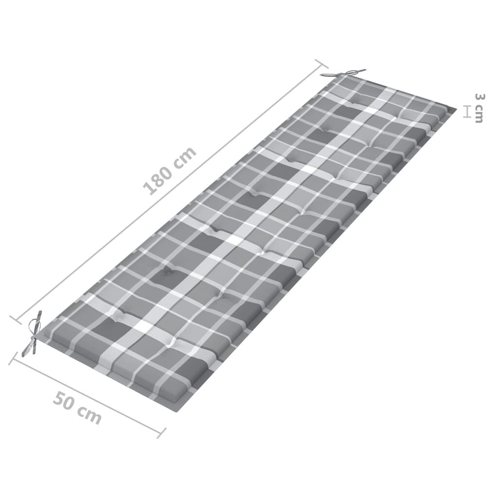 Μαξιλάρι για Παγκάκι Κήπου Γκρι Καρό 180x50x4 εκ. Υφασμάτινο