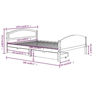 Πλαίσιο Κρεβατιού με 2 Συρτάρια Λευκό 140 x 200 εκ. Ξύλο Πεύκου