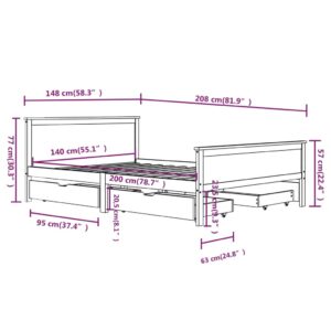 Πλαίσιο Κρεβατιού με 4 Συρτάρια Λευκό 140 x 200 εκ. Ξύλο Πεύκου