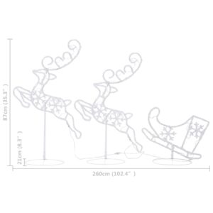 Χριστουγεννιάτ. Τάρανδος &  Έλκηθρο Λευκό 260x21x87εκ. Ακρυλικό