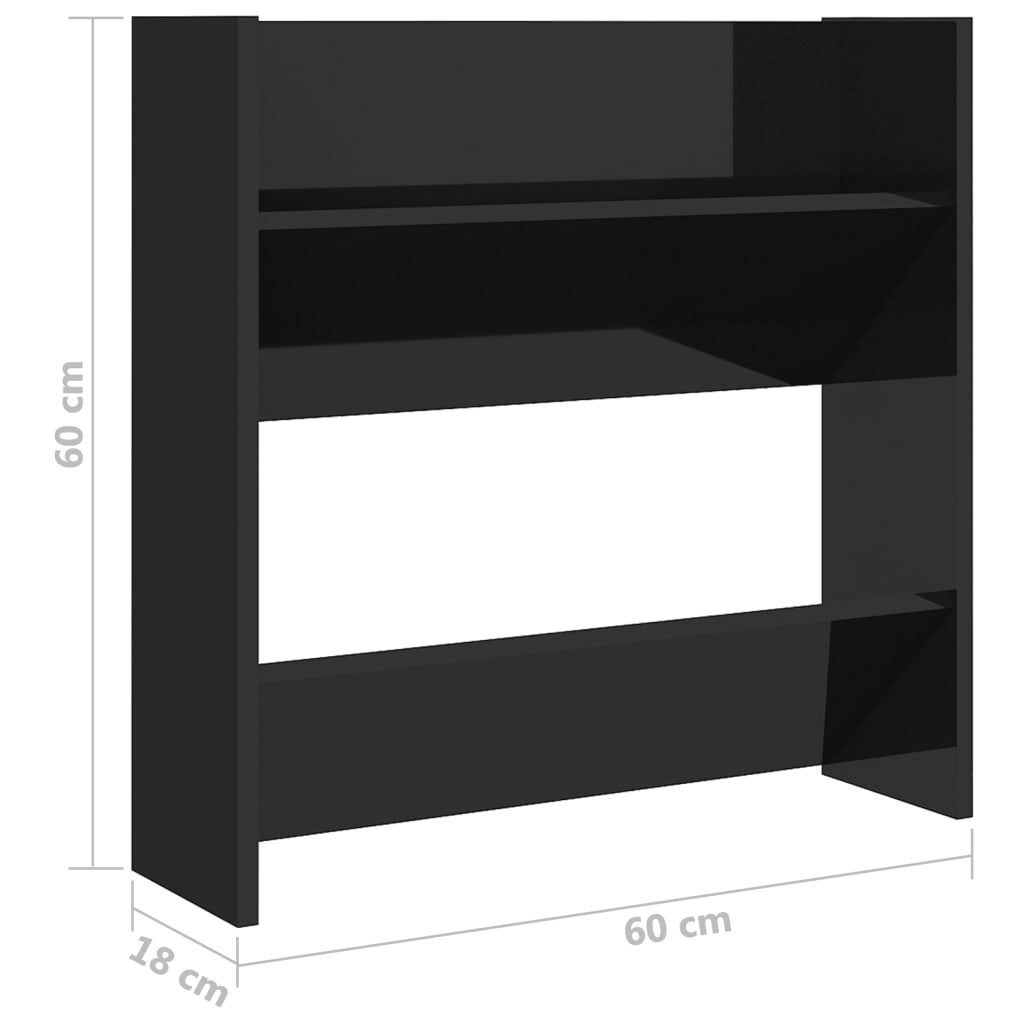 Παπουτσοθήκες Τοίχου 2 τεμ. Γυαλ. Μαύρο 60x18x60εκ. Μοριοσανίδα