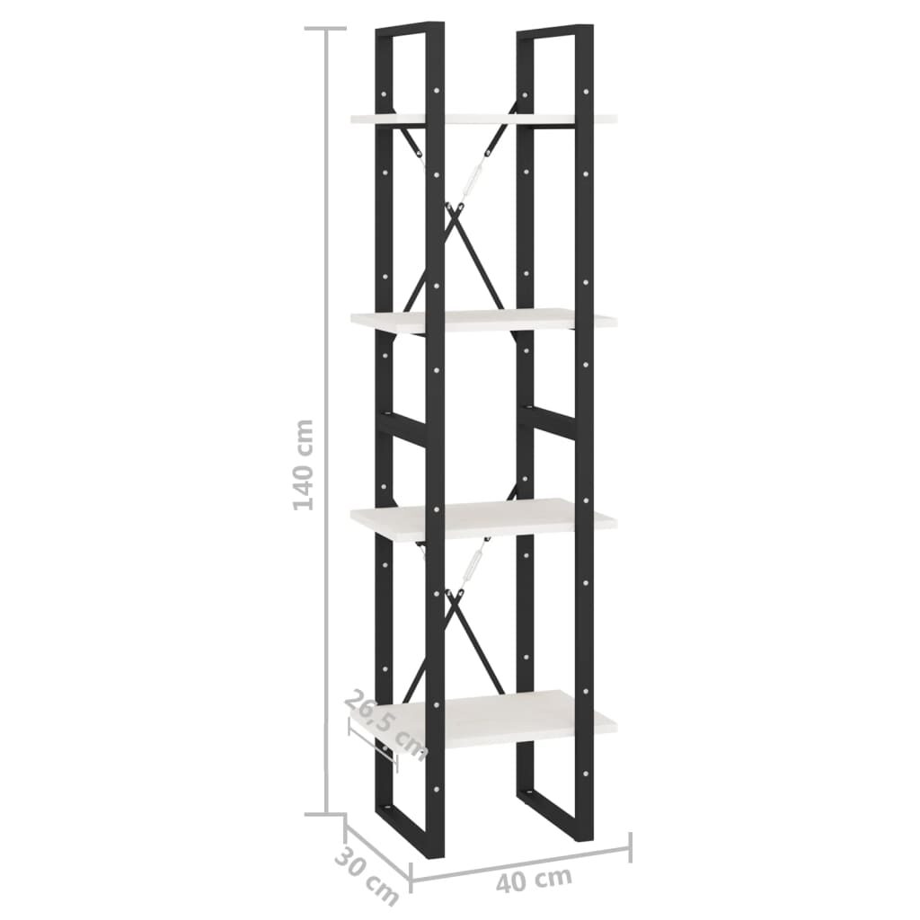 Βιβλιοθήκη με 4 Ράφια Λευκή 40x30x140 εκ. από Μασίφ Ξύλο Πεύκου