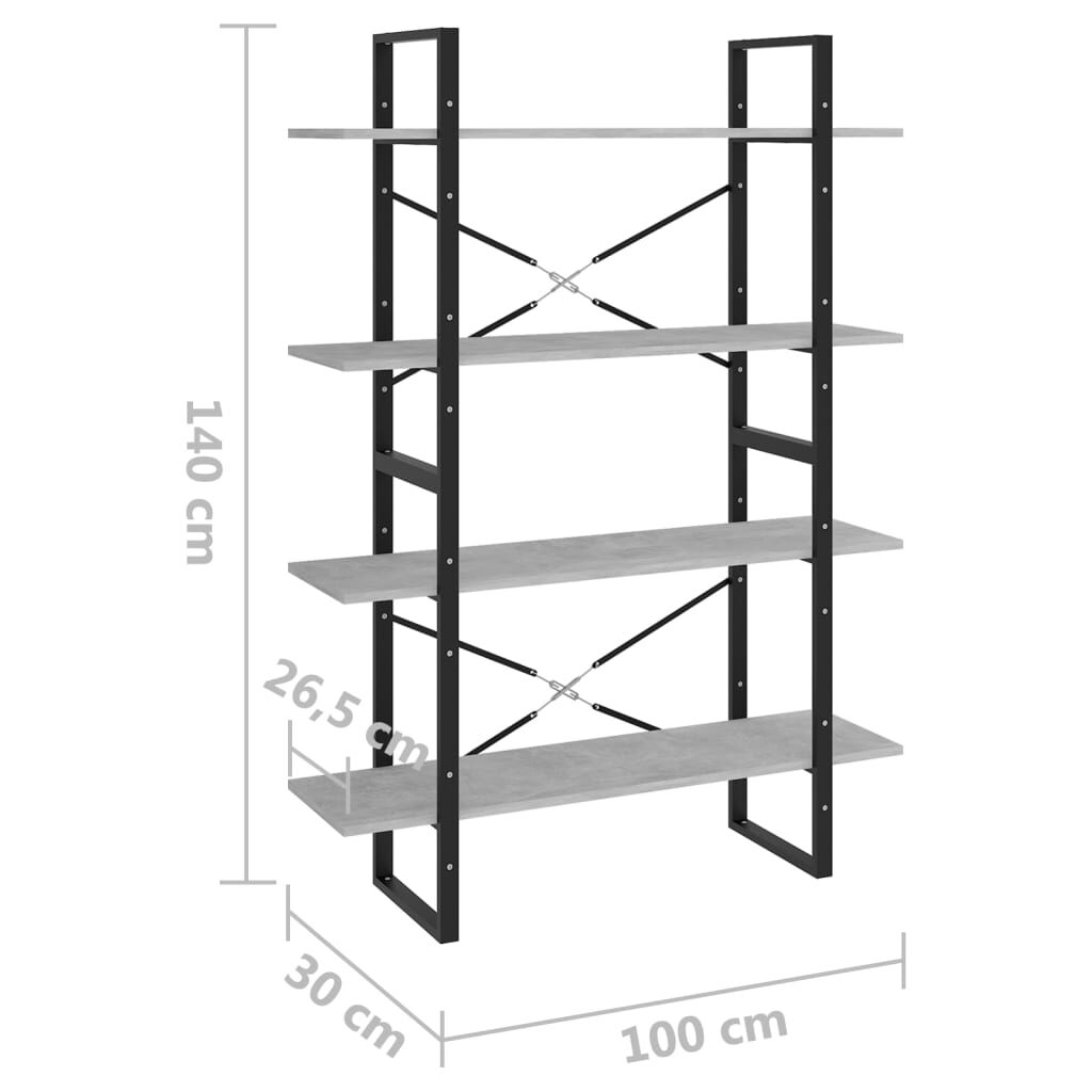 Βιβλιοθήκη με 4 Ράφια Γκρι Σκυροδέμ. 100x30x140 εκ. Μοριοσανίδα