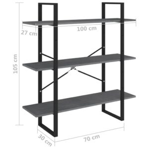 Βιβλιοθήκη με 3 Ράφια Γκρι 100x30x105 εκ. από Μασίφ Ξύλο Πεύκου