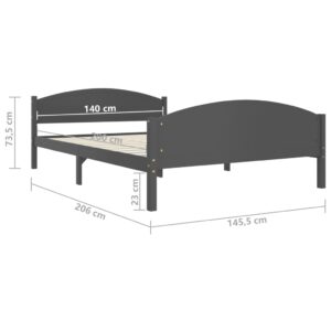 Πλαίσιο Κρεβατιού Σκούρο Γκρι 140x200 εκ. από Μασίφ Ξύλο Πεύκου