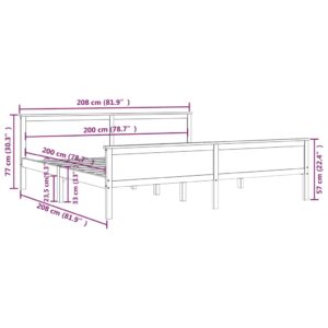 Πλαίσιο Κρεβατιού Καφέ Μελί 200 x 200 εκ. από Μασίφ Ξύλο Πεύκου