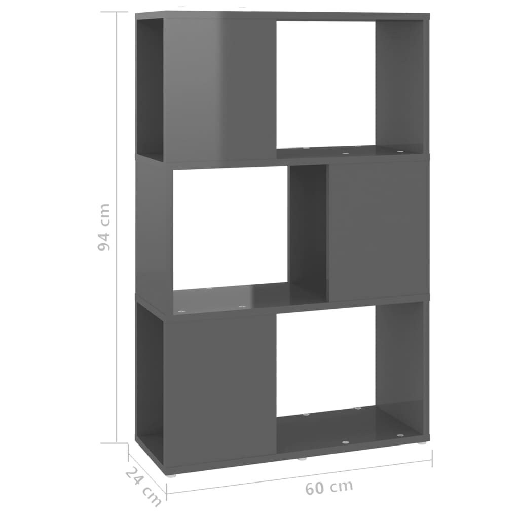 Βιβλιοθήκη/Διαχωριστικό Χώρου Γυαλ. Γκρι 60x24x94εκ Μοριοσανίδα