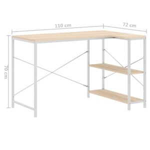 Γραφείο Υπολογιστή Λευκό/Δρυς 110 x 72 x 70 εκ. από Μοριοσανίδα